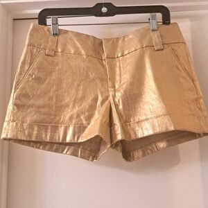 Alice +Olivia Beautiful Gold Linen/Cotton Blend cuffed shorts sz8 Like New